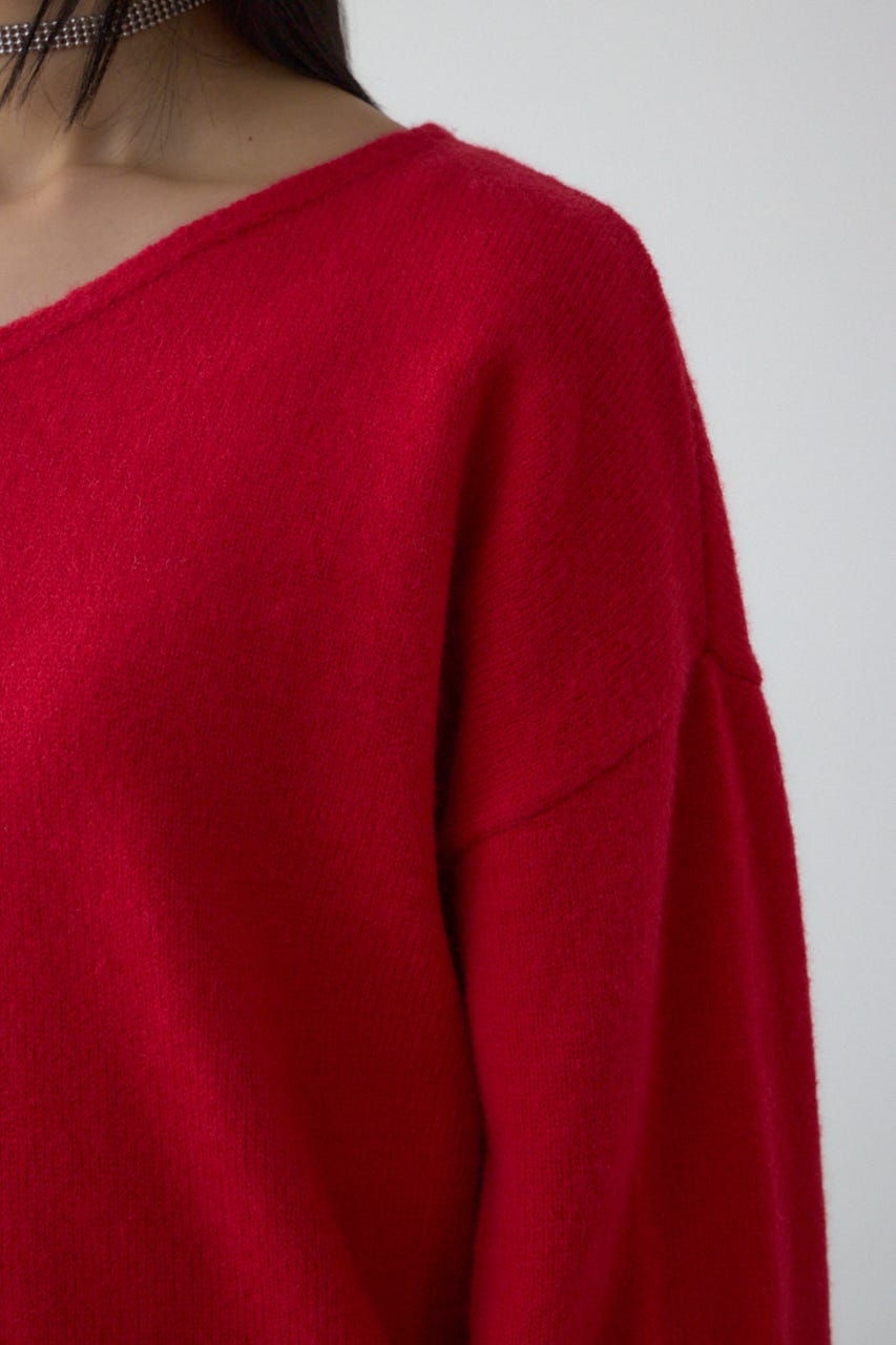 Vネックアソートカラーニットプルオーバー RED FREE