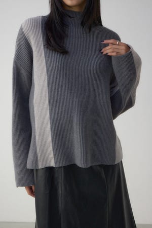 バイカラーハイネックニットトップス