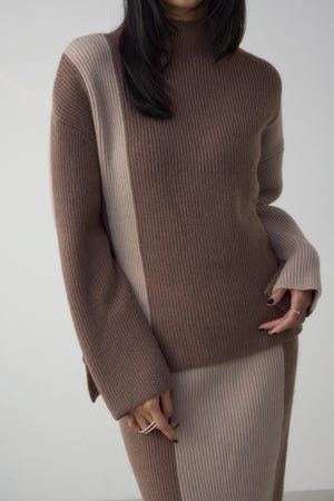 バイカラーハイネックニットトップス