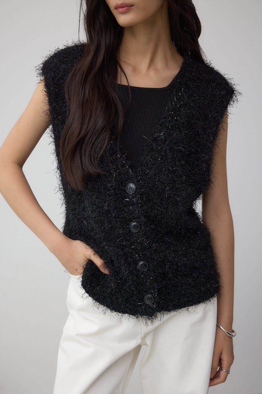 AZUL BY MOUSSY | ラメフェザーVネックニットベスト (カーディガン