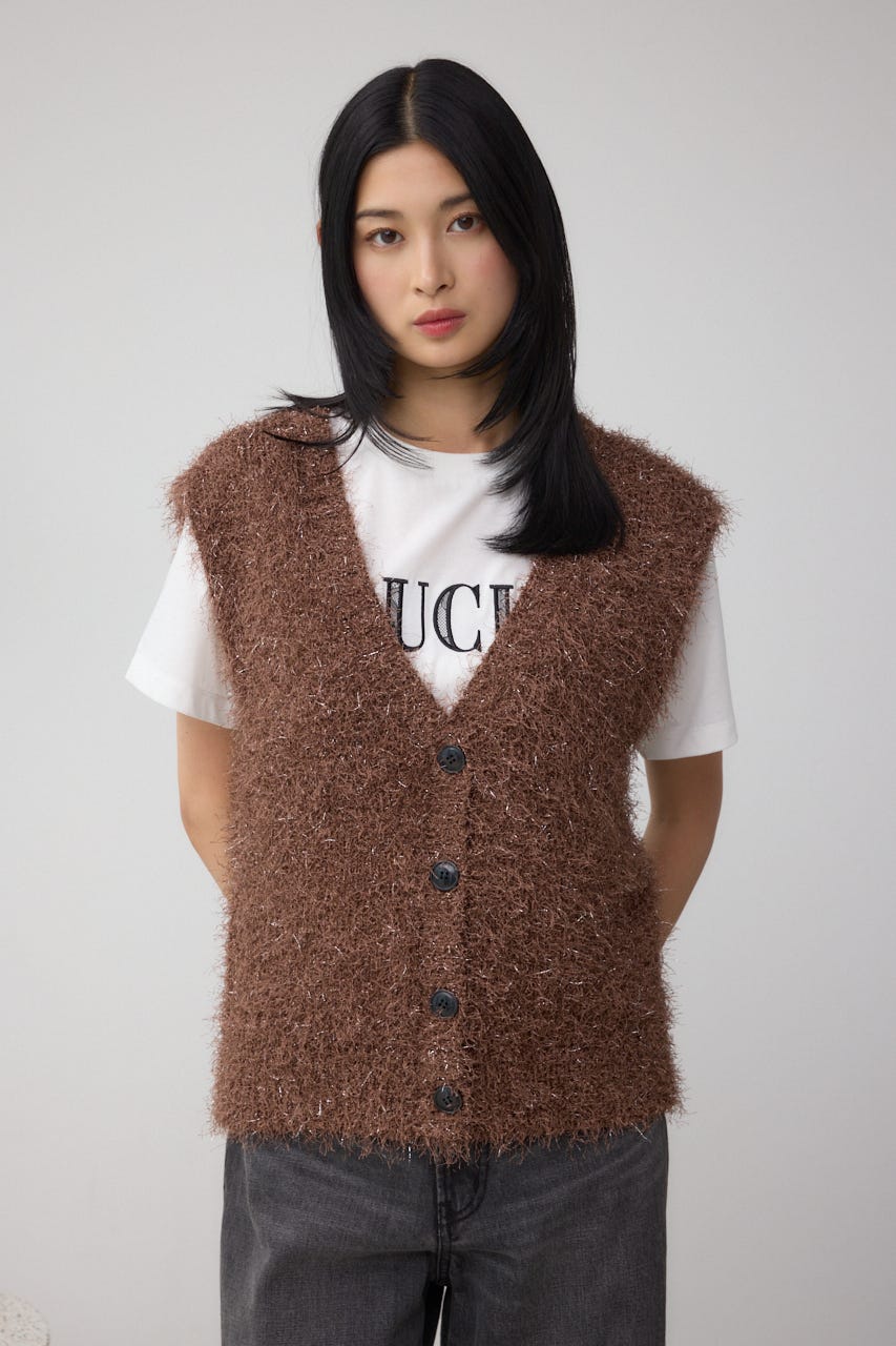 AZUL BY MOUSSY | ラメフェザーVネックニットベスト
