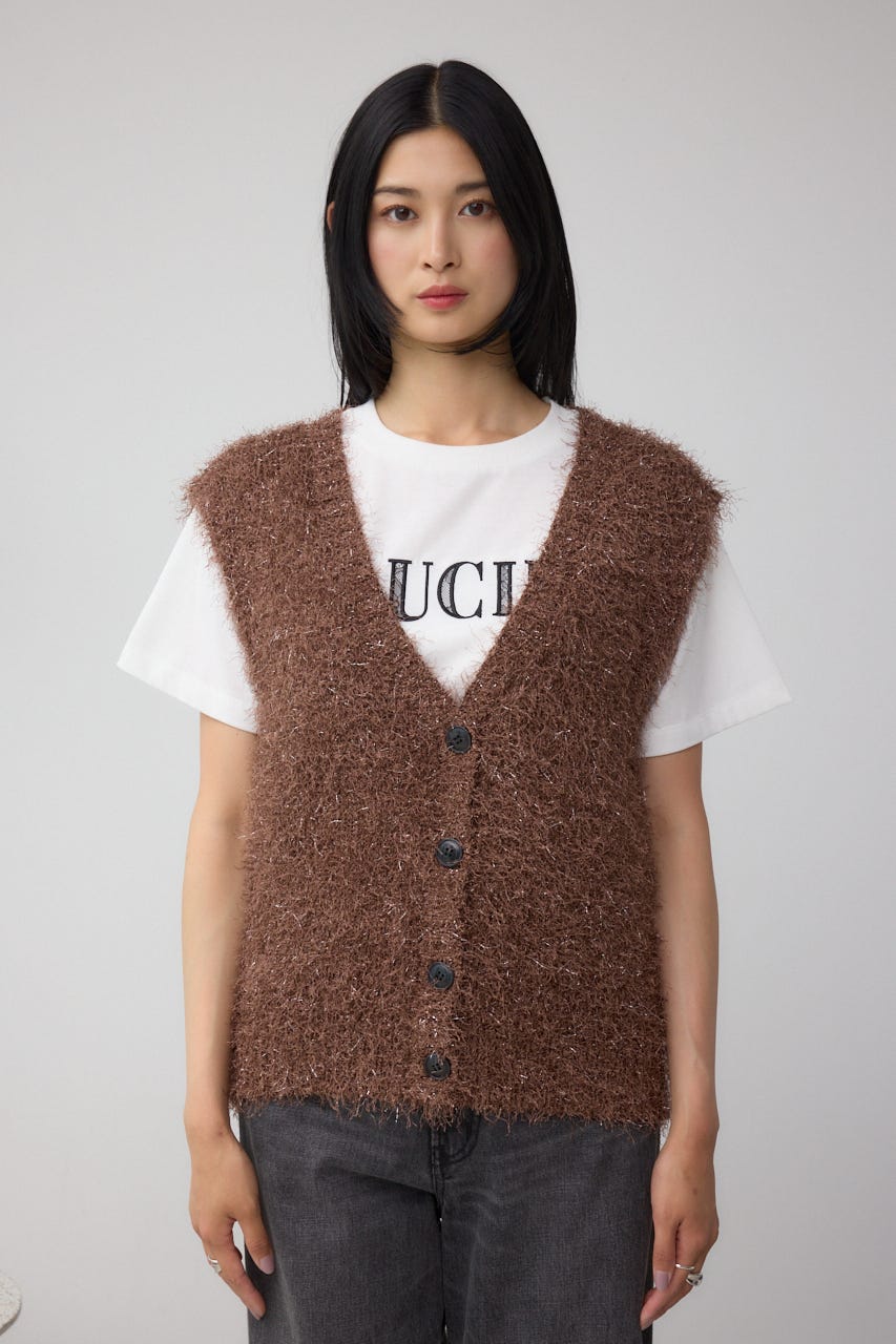 AZUL BY MOUSSY | ラメフェザーVネックニットベスト
