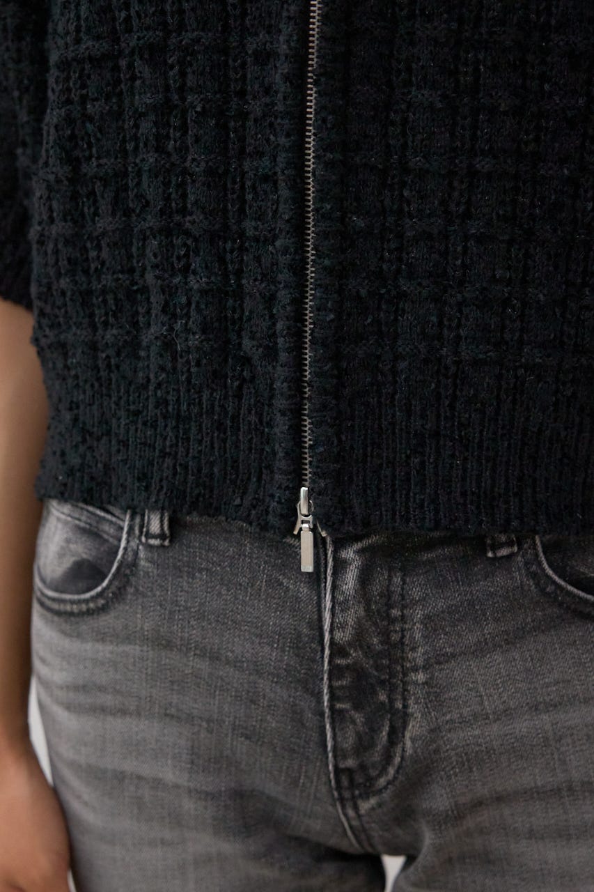 AZUL BY MOUSSY | Wジップ5分袖ツイードニット (ニット ) |SHEL