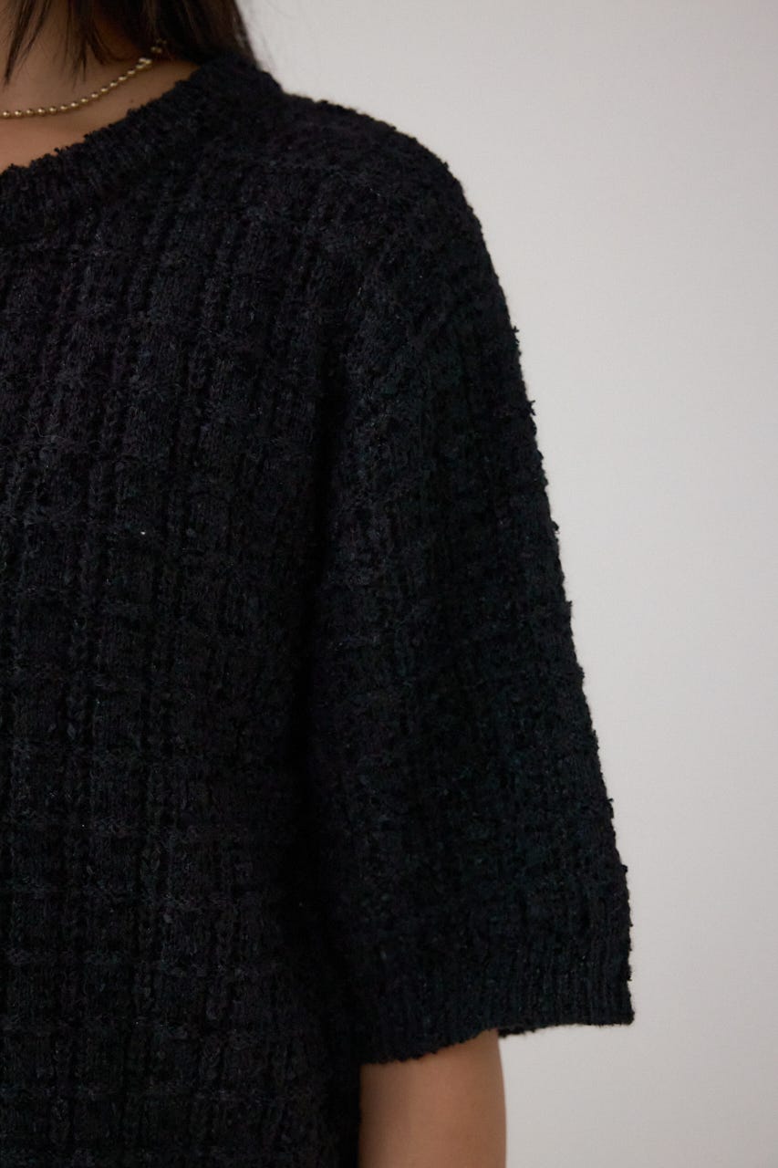 AZUL BY MOUSSY | Wジップ5分袖ツイードニット (ニット ) |SHEL
