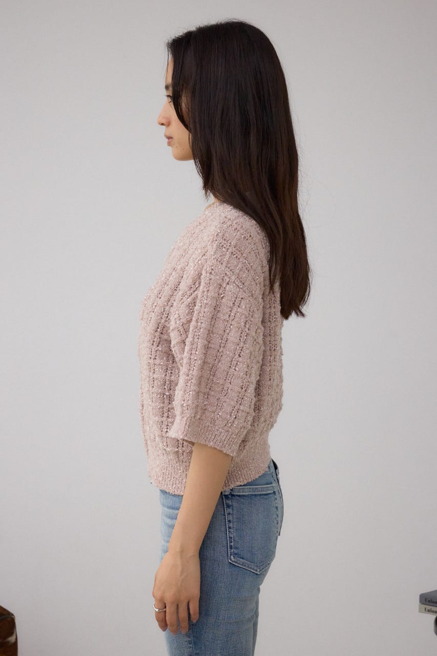 ツイードニットブルゾン AZUL BY MOUSSY | Wジップ5分袖ツイードニット (ニット ) |SHEL