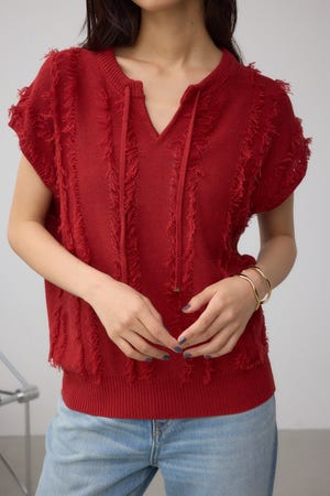 ラインフリンジニットトップス