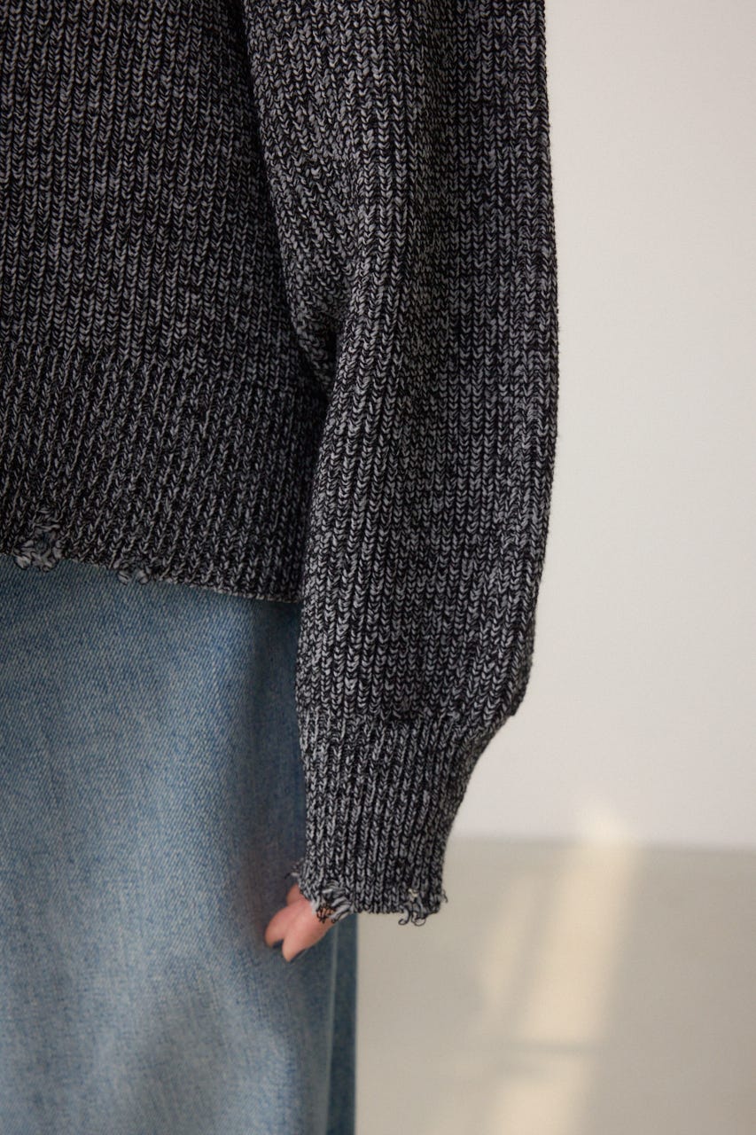 サイドZIPニットトップス 柄BLK FREE