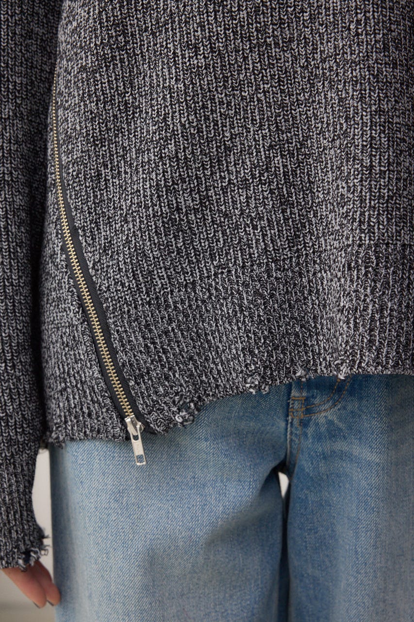 サイドZIPニットトップス 柄BLK FREE