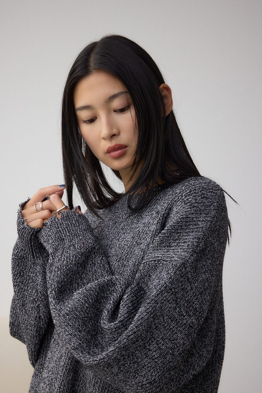 サイドZIPニットトップス 柄BLK FREE