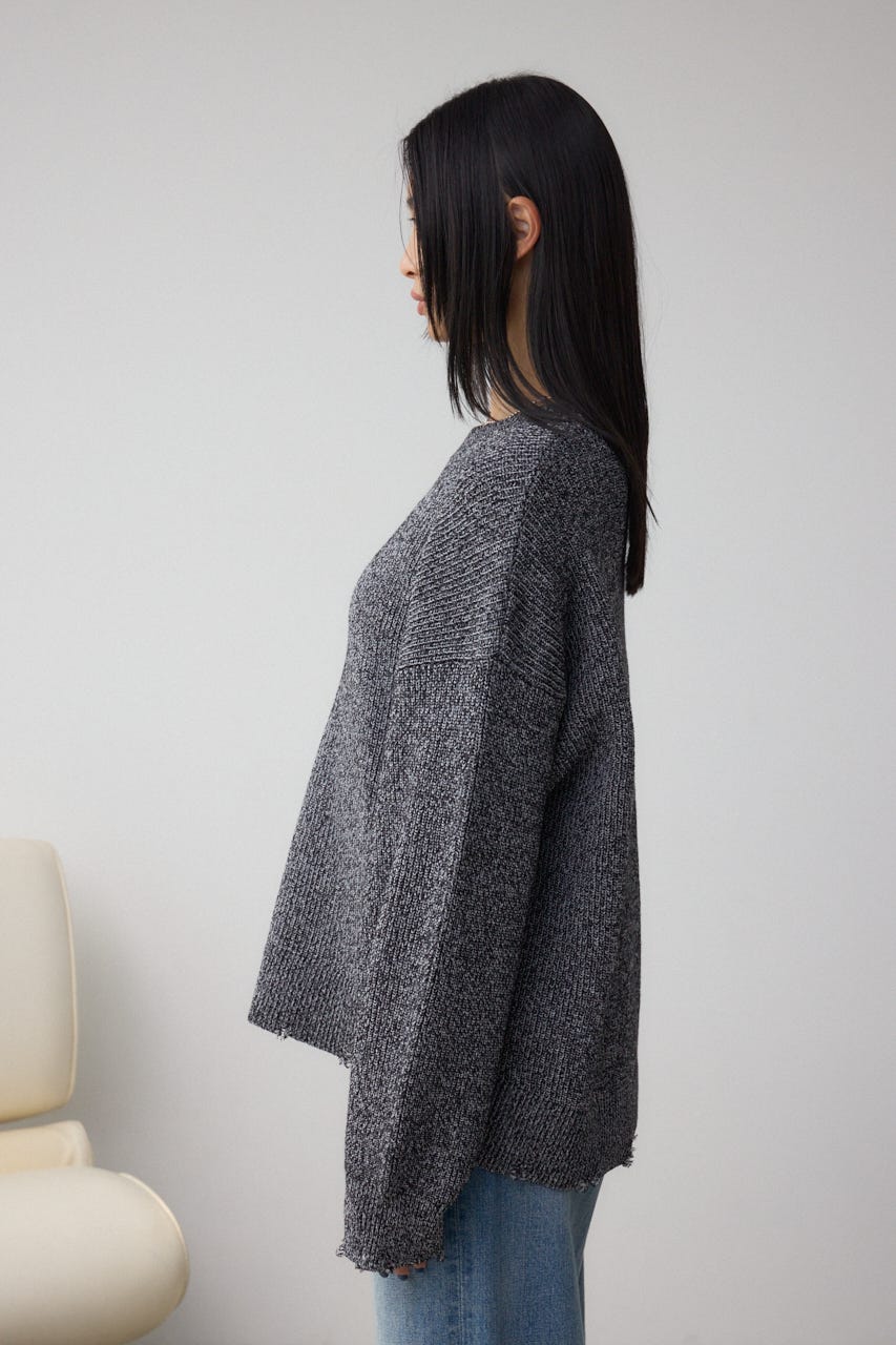 サイドZIPニットトップス 柄BLK FREE