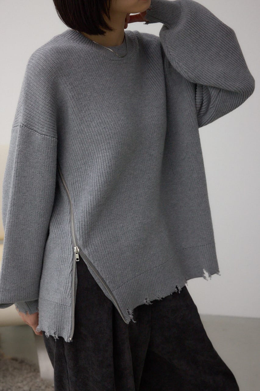 サイドZIPニットトップス GRY FREE