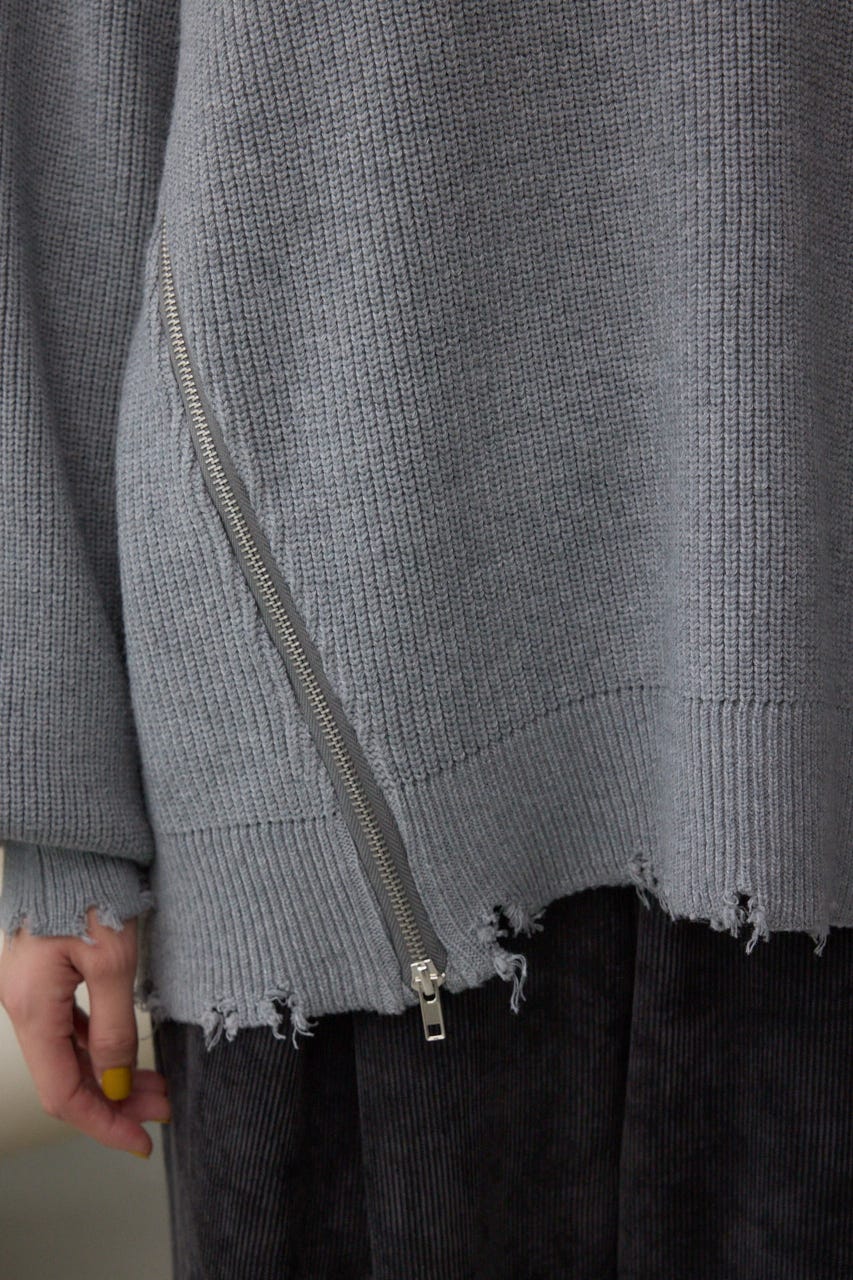 サイドZIPニットトップス GRY FREE