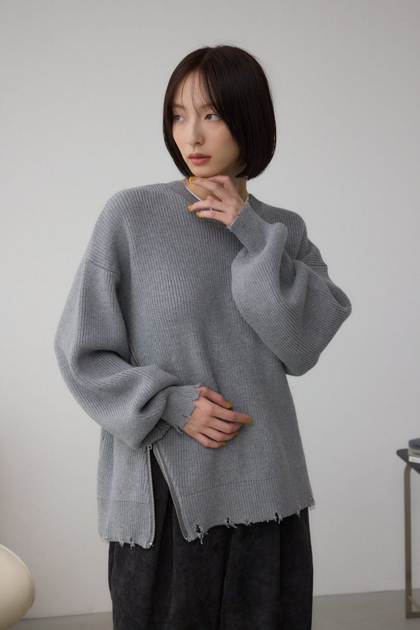 サイドZIPニットトップス GRY FREE