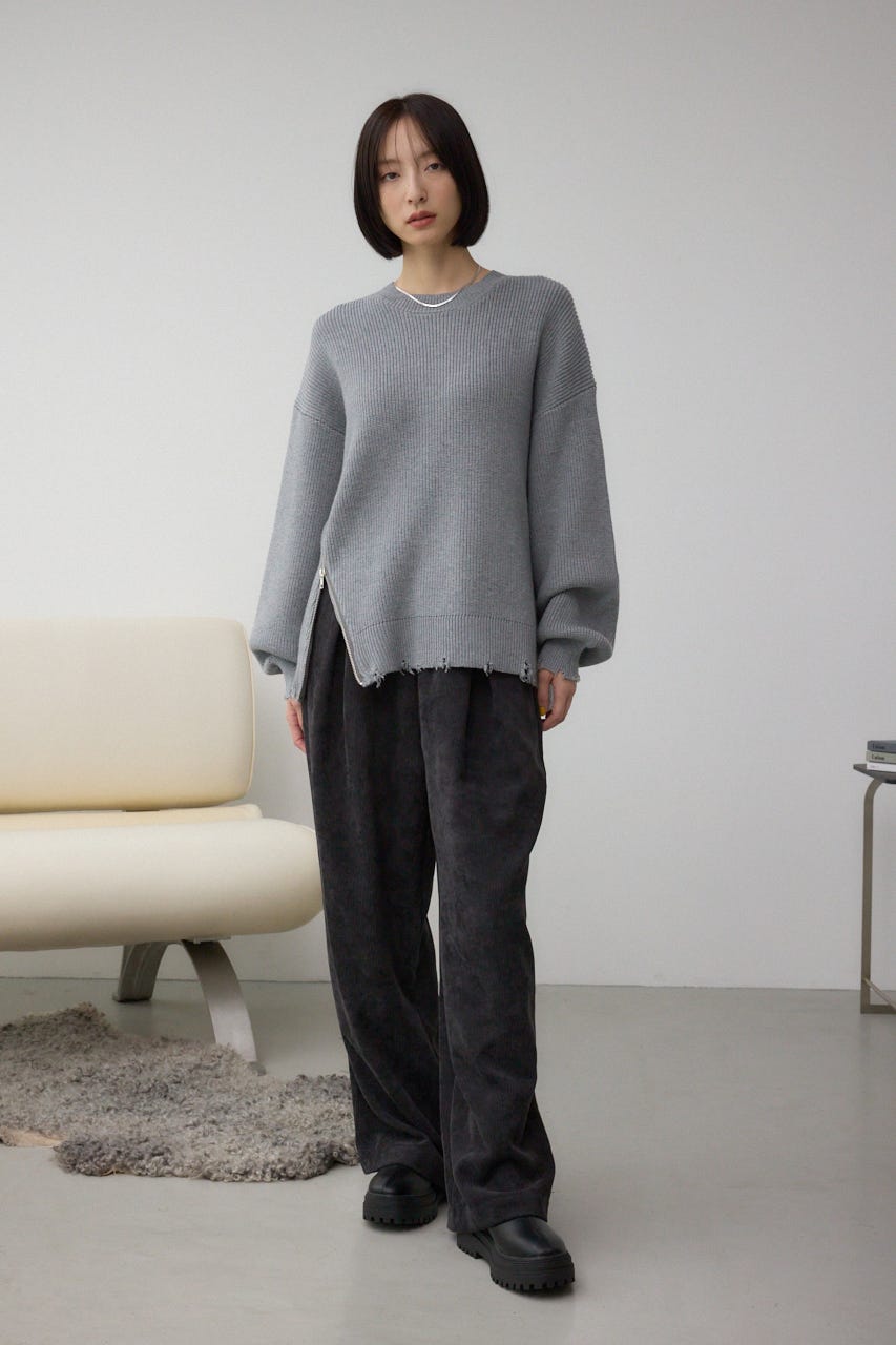 サイドZIPニットトップス GRY FREE