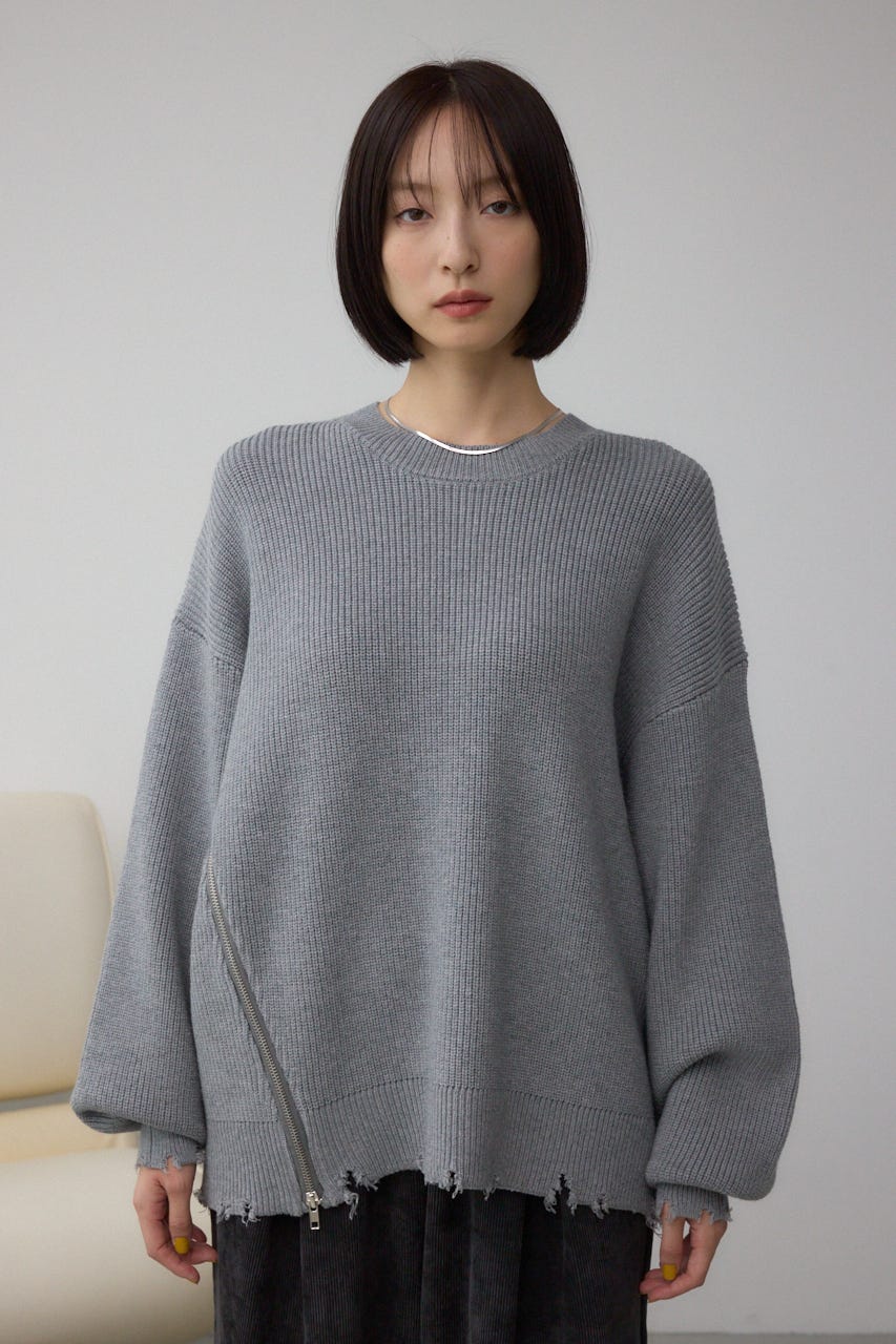 サイドZIPニットトップス GRY FREE