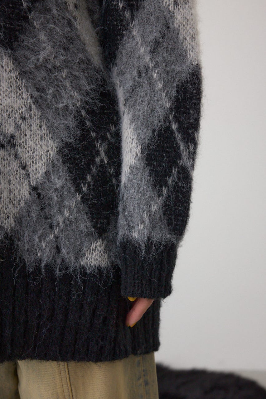 アーガイルシャギーニット 柄BLK M