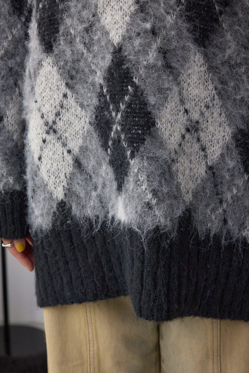 アーガイルシャギーニット 柄BLK M