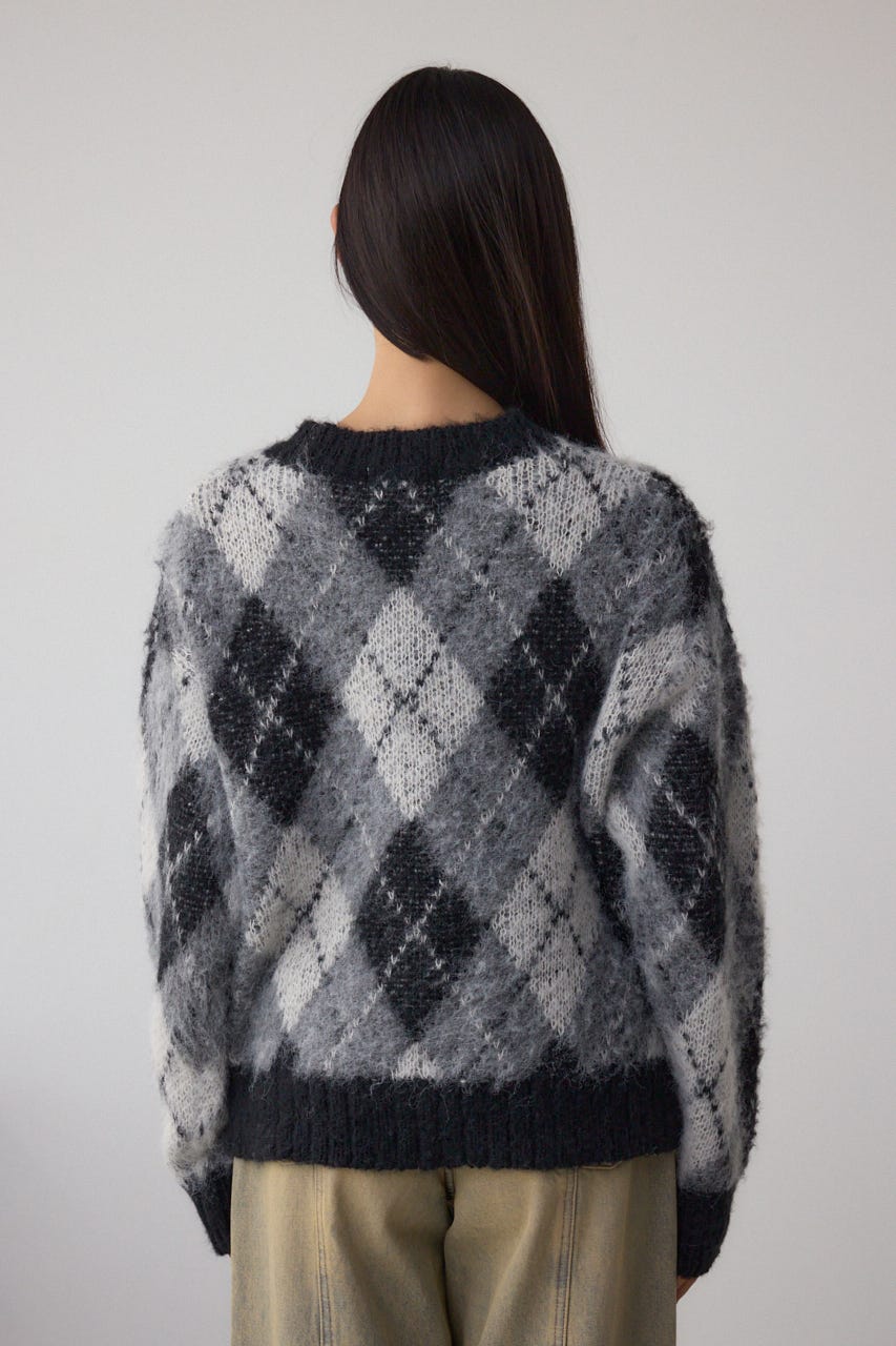 アーガイルシャギーニット 柄BLK M