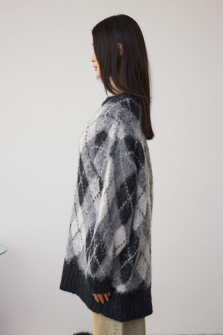 アーガイルシャギーニット 柄BLK M