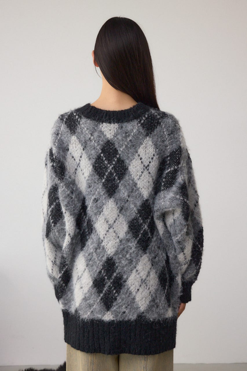 アーガイルシャギーニット 柄BLK M