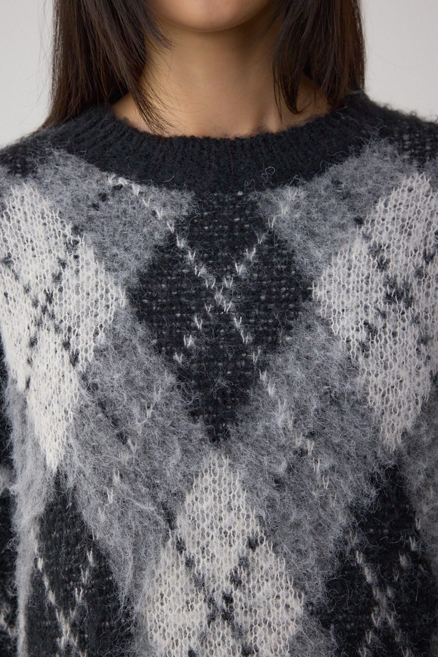 アーガイルシャギーニット 柄BLK M