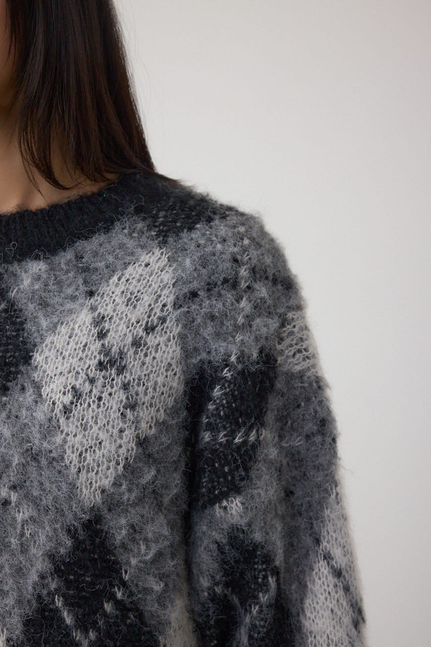 アーガイルシャギーニット 柄BLK M