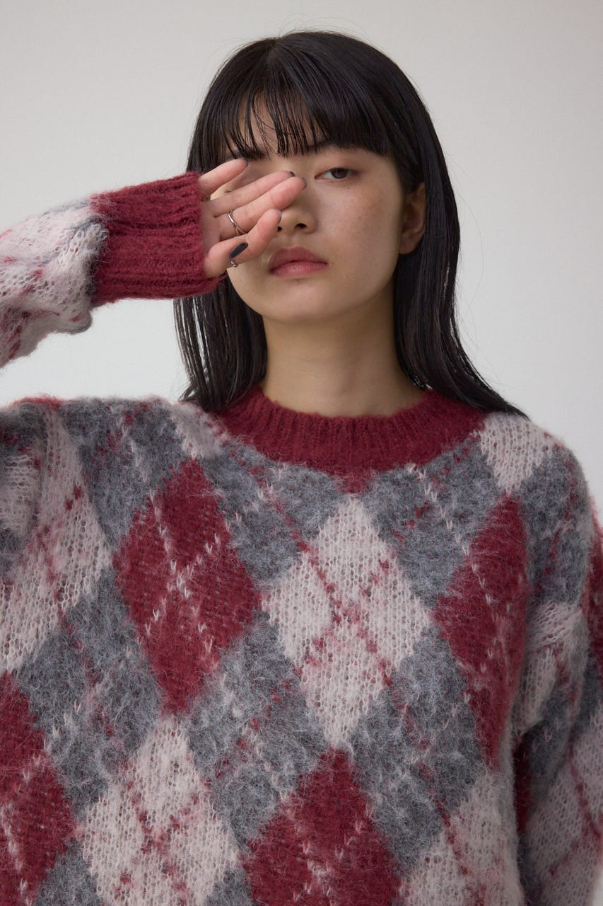 アーガイルシャギーニット 柄BRD M