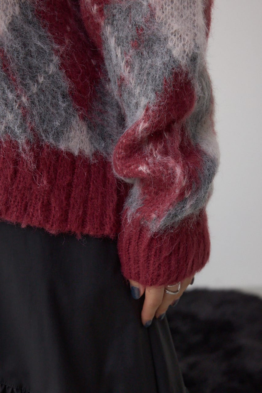 アーガイルシャギーニット 柄BRD M