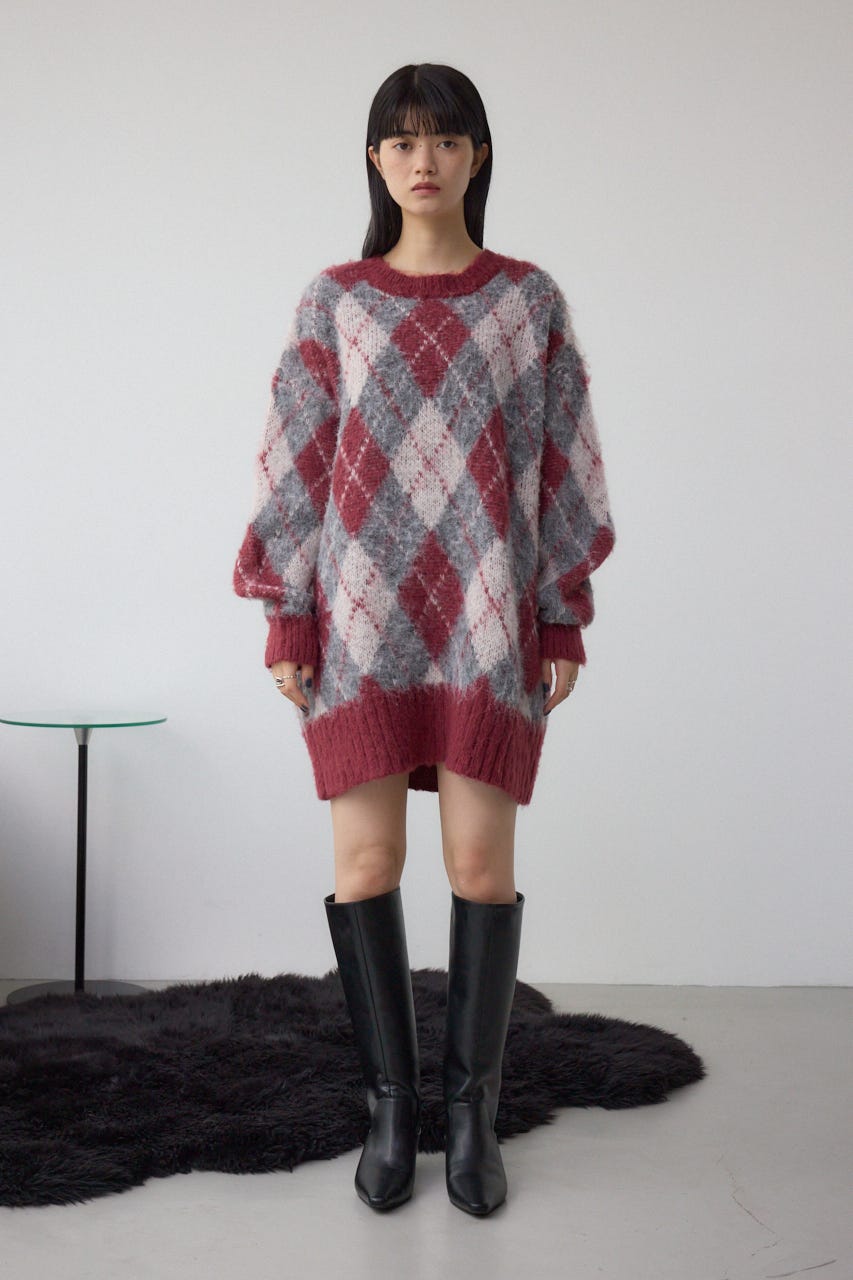 アーガイルシャギーニット 柄BRD M