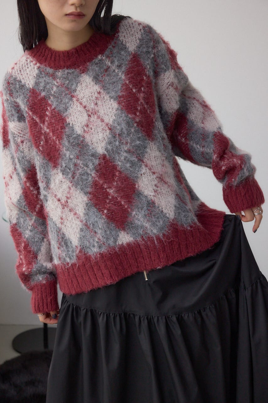 アーガイルシャギーニット 柄BRD M