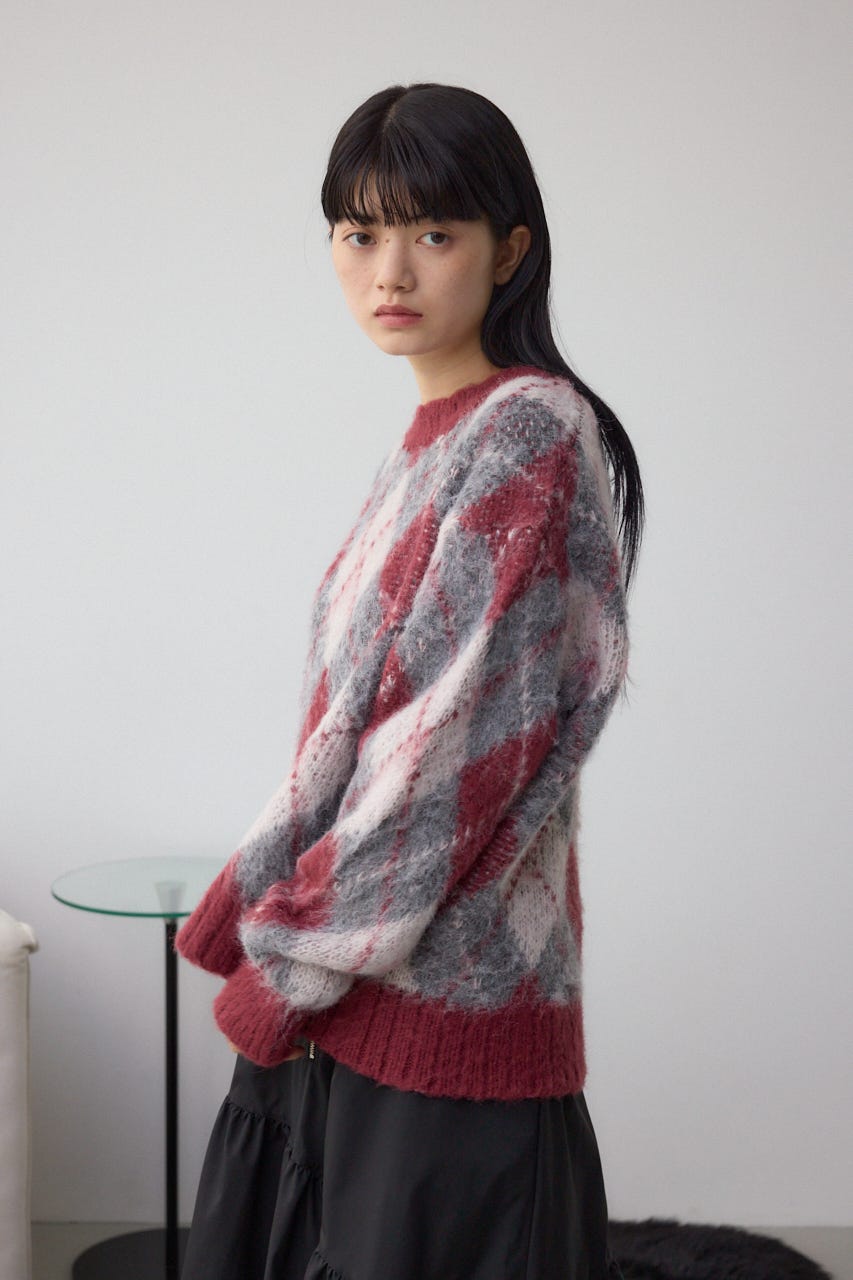 アーガイルシャギーニット 柄BRD M