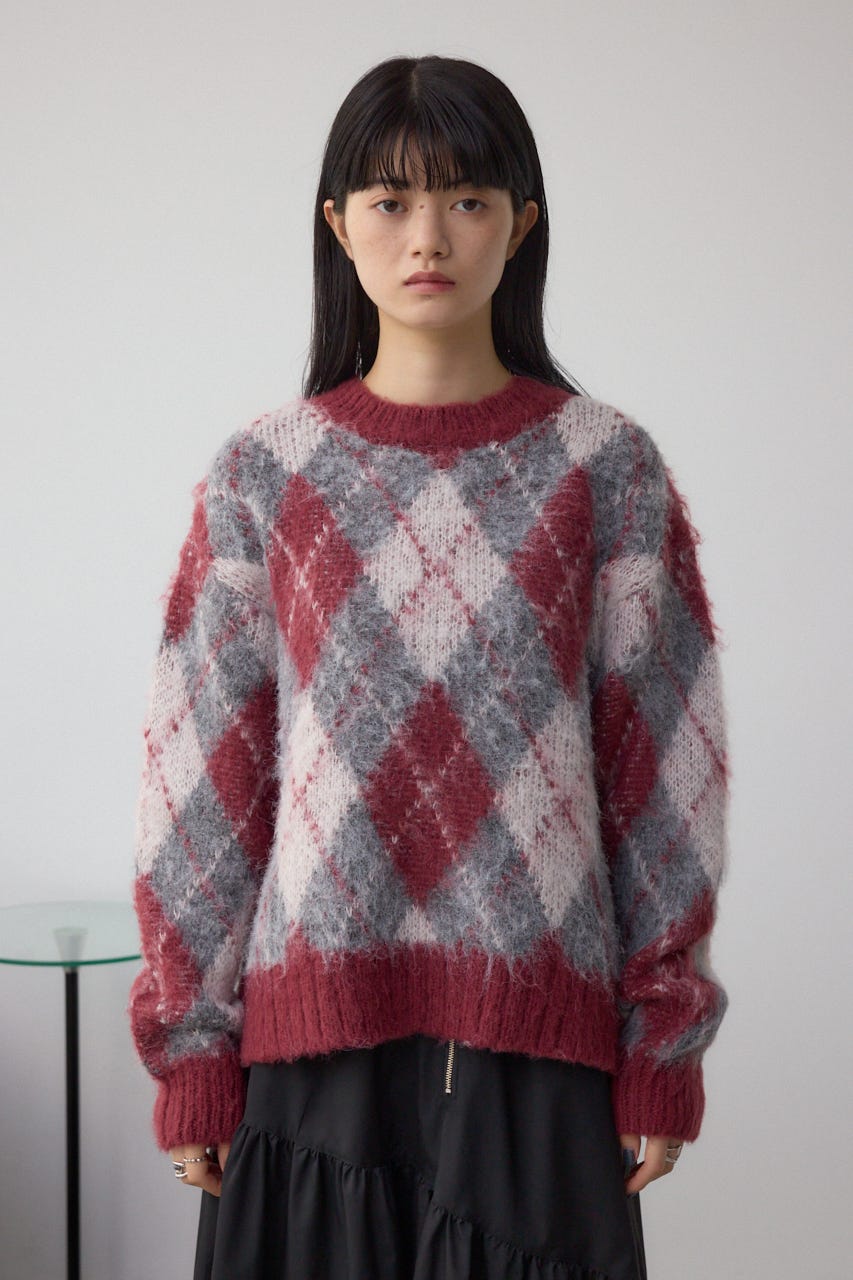 アーガイルシャギーニット 柄BRD M