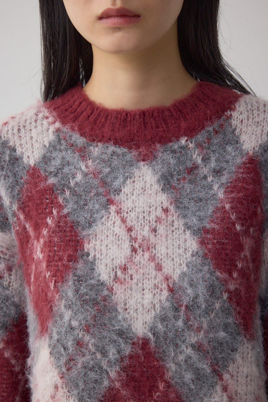 アーガイルシャギーニット 柄BRD M