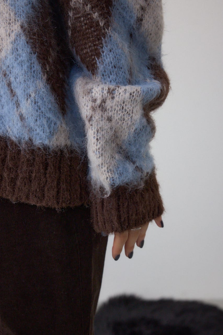 アーガイルシャギーニット 柄BRN S