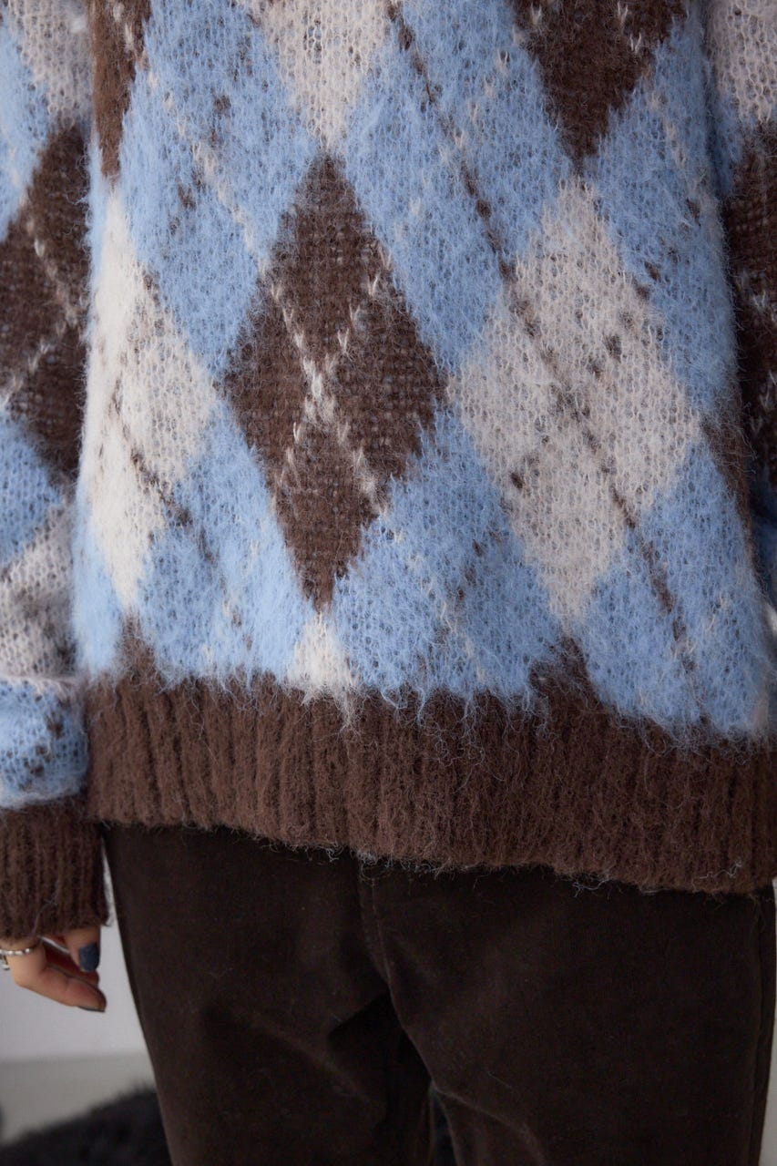 アーガイルシャギーニット 柄BRN S