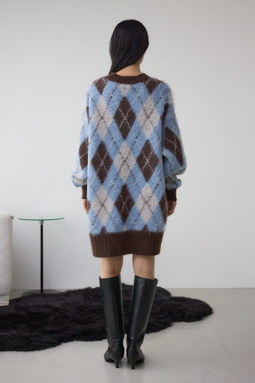 アーガイルシャギーニット 柄BRN S