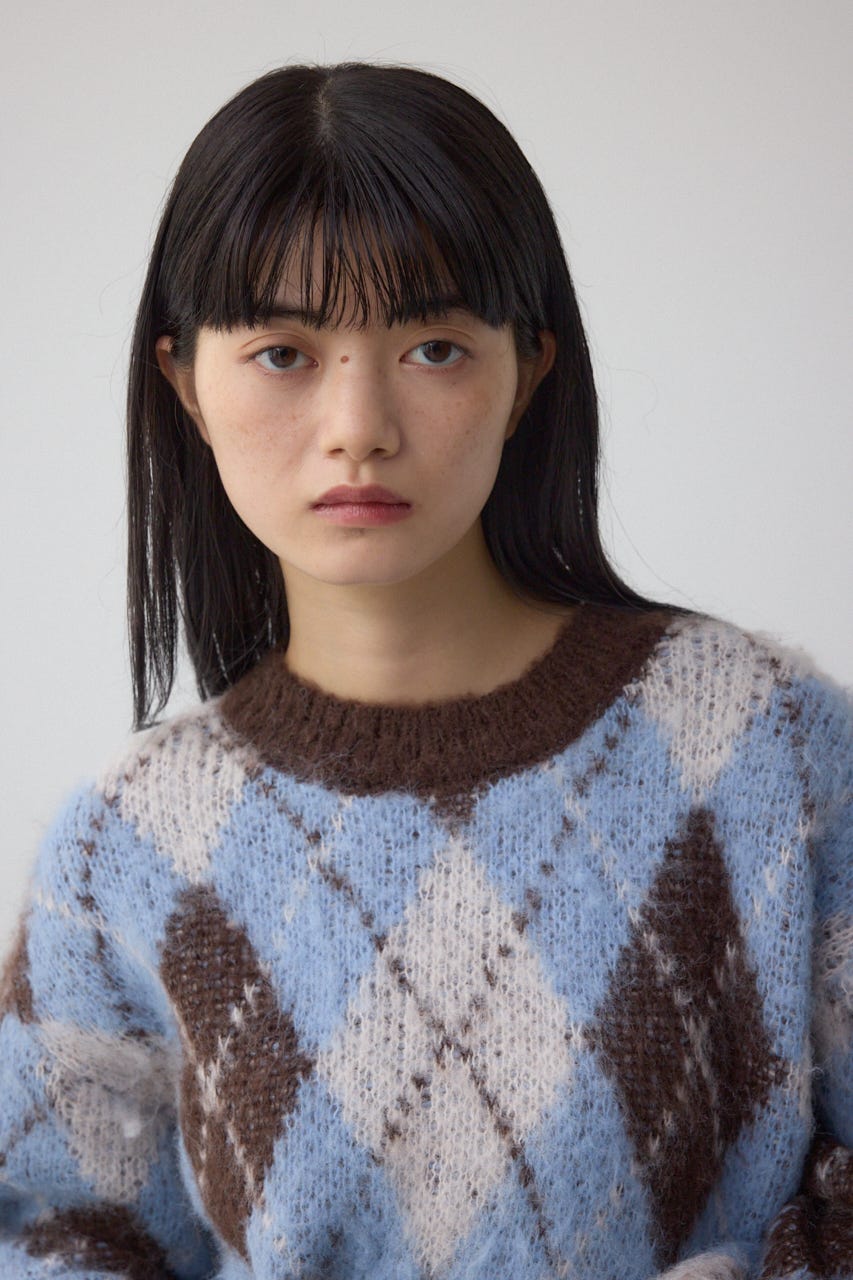 アーガイルシャギーニット 柄BRN S