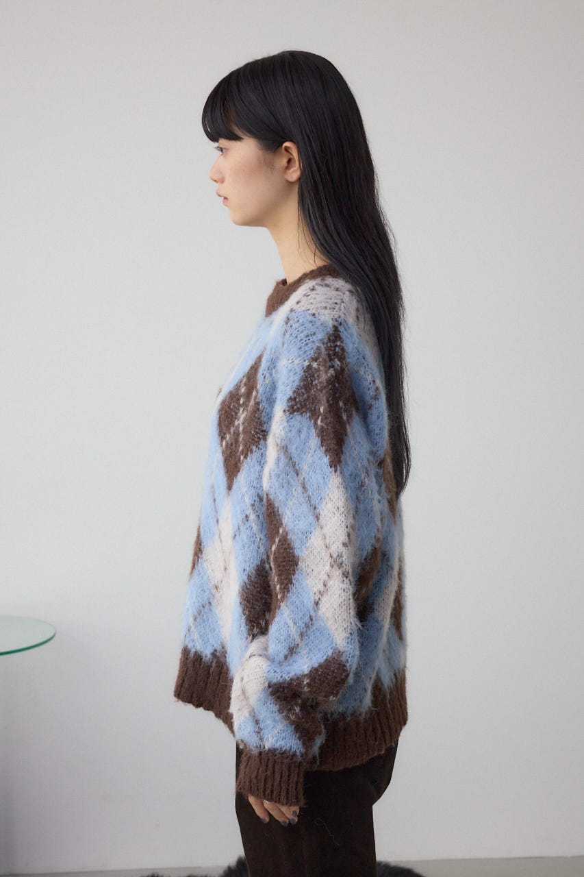 アーガイルシャギーニット 柄BRN S