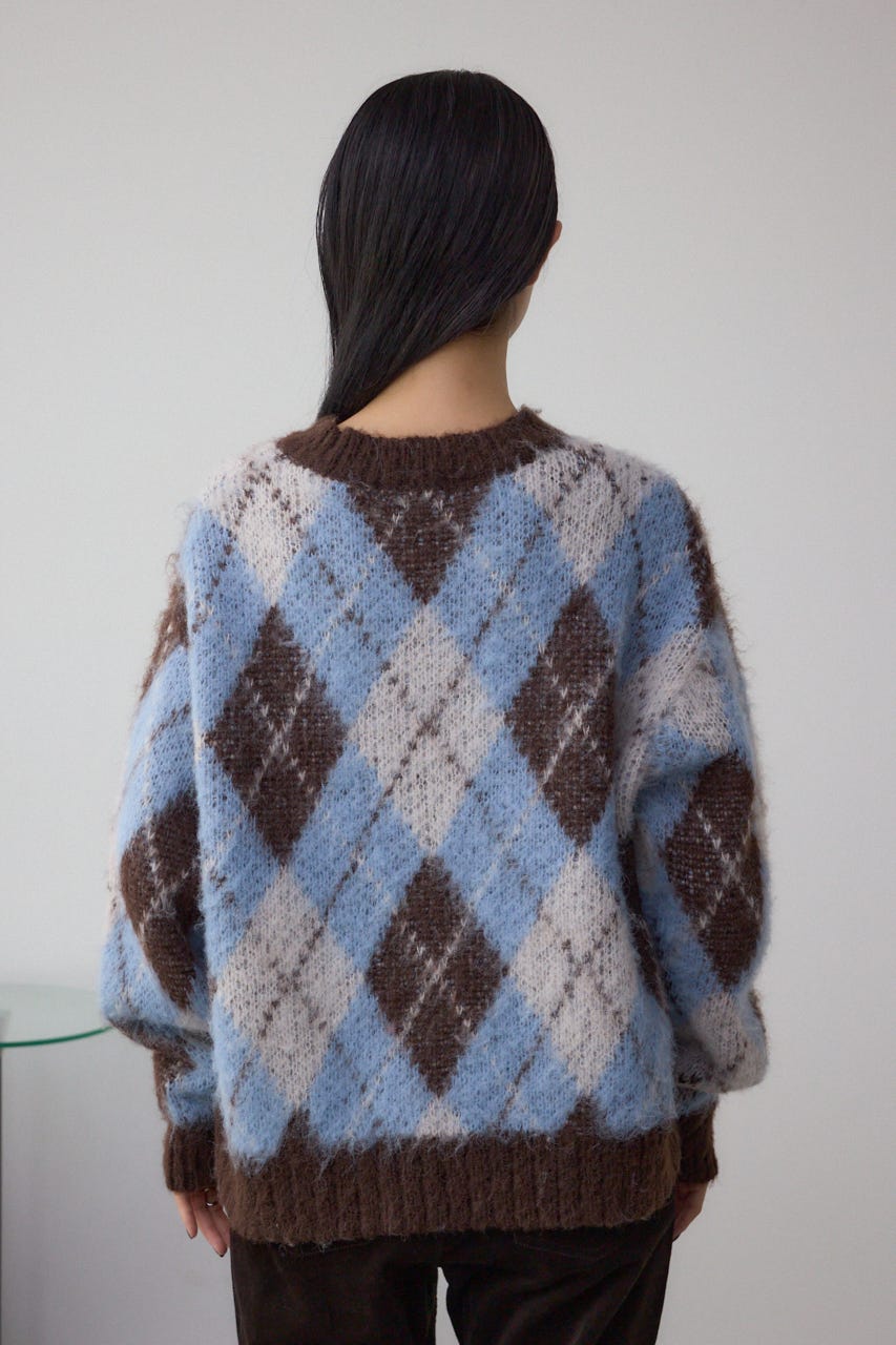 アーガイルシャギーニット 柄BRN S