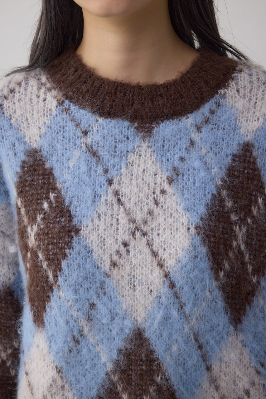 アーガイルシャギーニット 柄BRN S