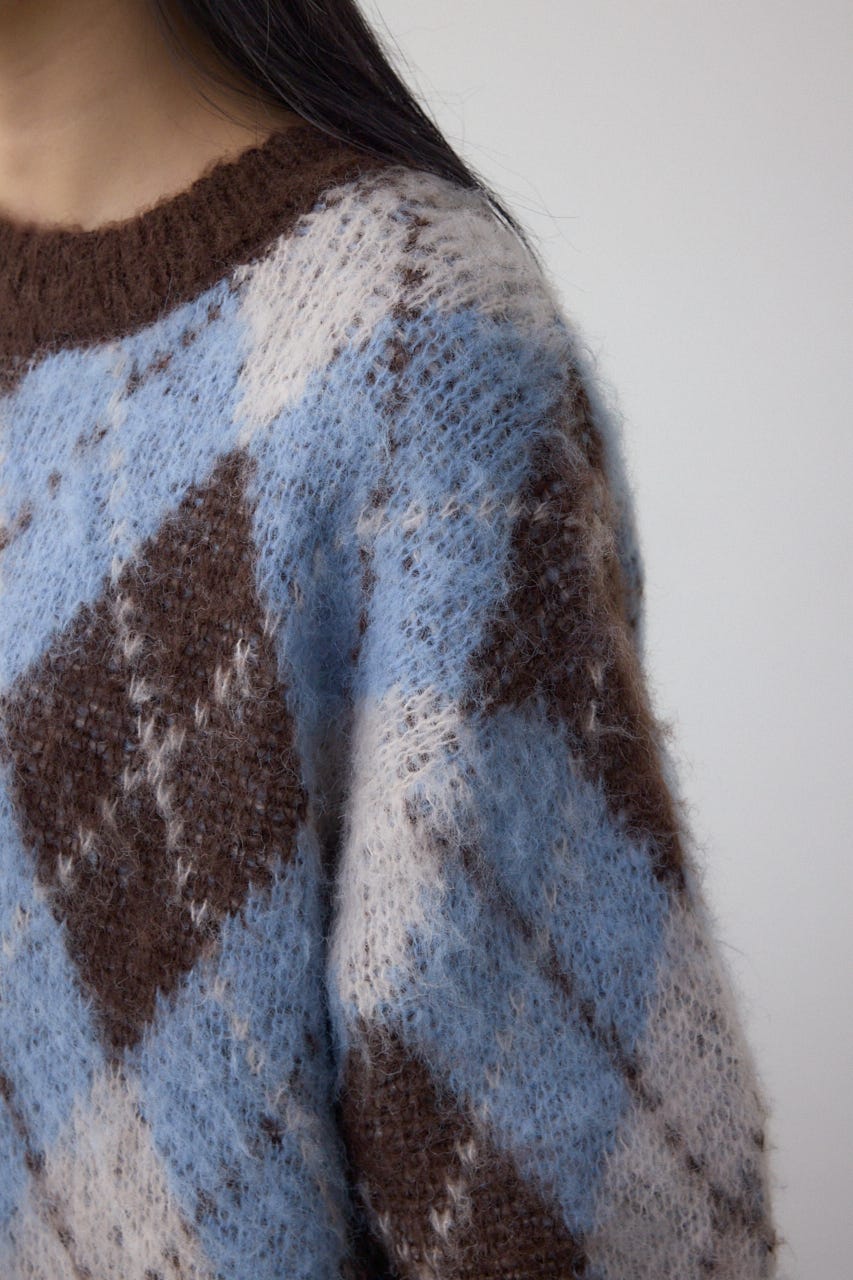 アーガイルシャギーニット 柄BRN S