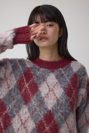 アーガイルシャギーニット