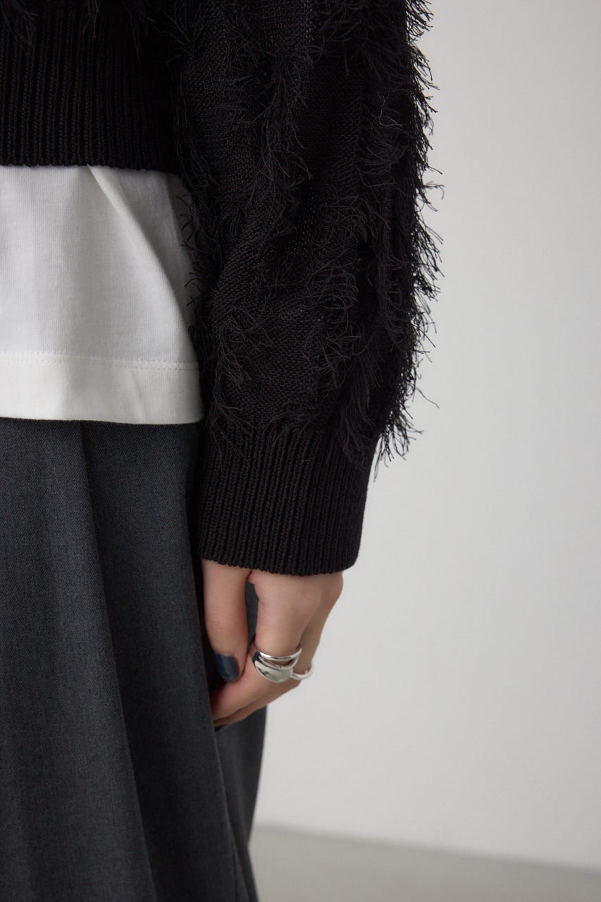 ランダムフリンジニットカーディガン BLK FREE