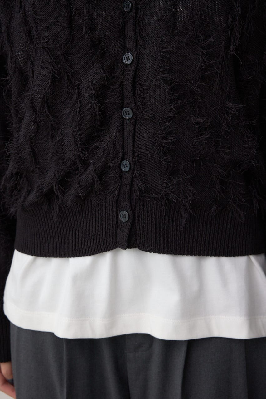 ランダムフリンジニットカーディガン BLK FREE