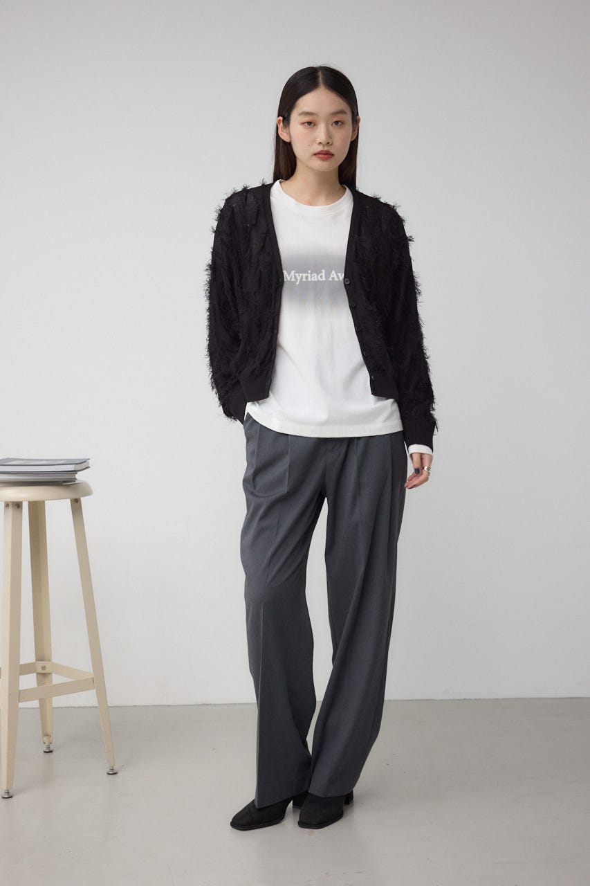 ランダムフリンジニットカーディガン BLK FREE