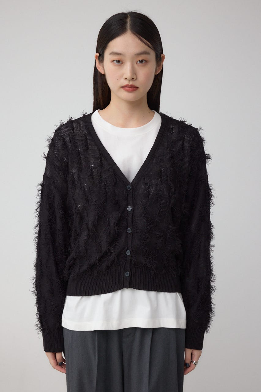 ランダムフリンジニットカーディガン BLK FREE