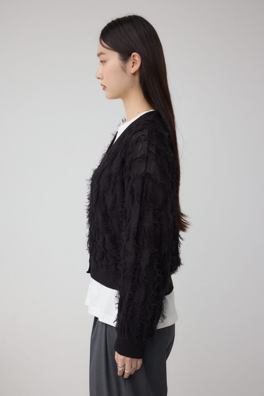 ランダムフリンジニットカーディガン BLK FREE