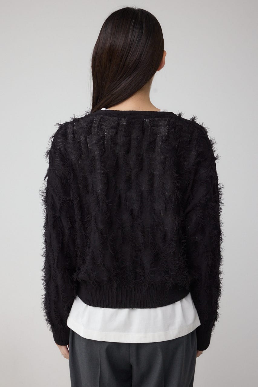 ランダムフリンジニットカーディガン BLK FREE