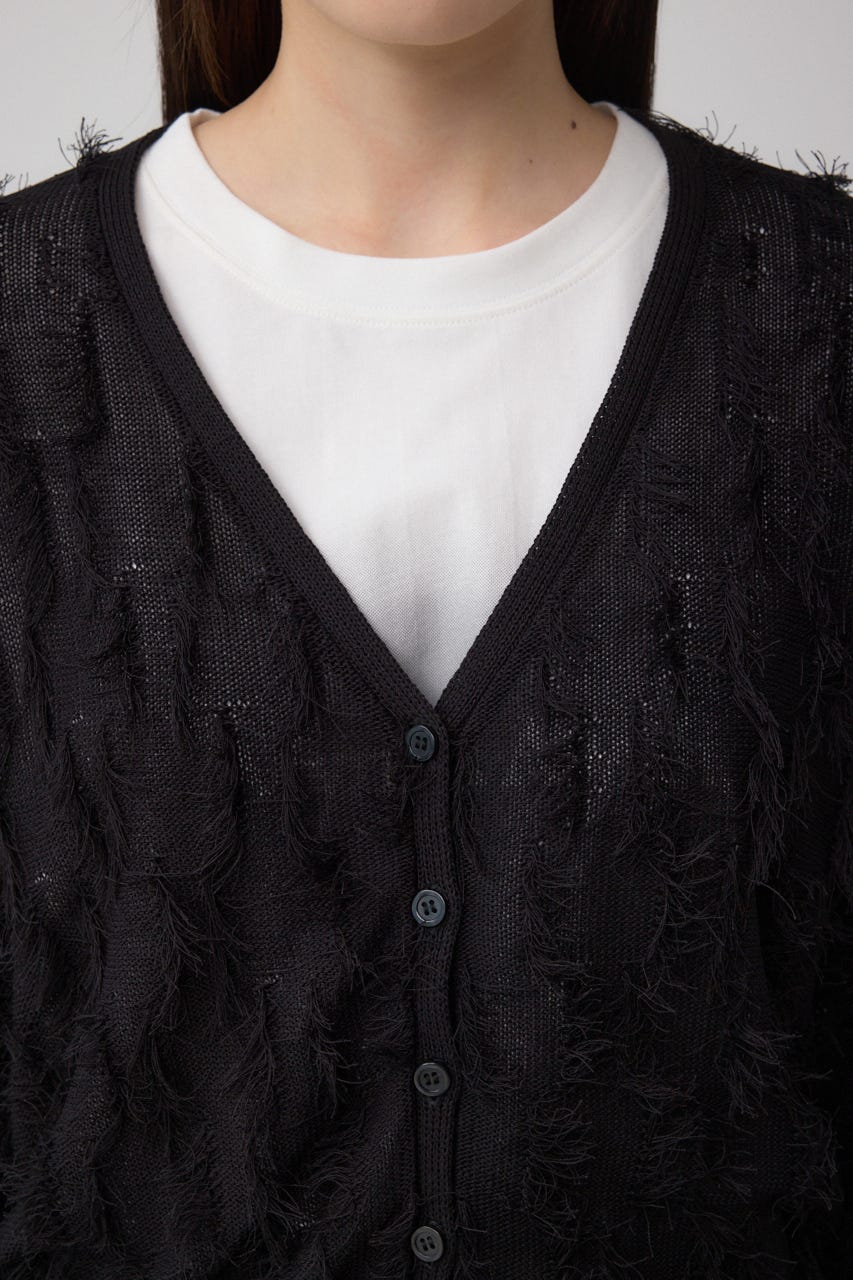 ランダムフリンジニットカーディガン BLK FREE