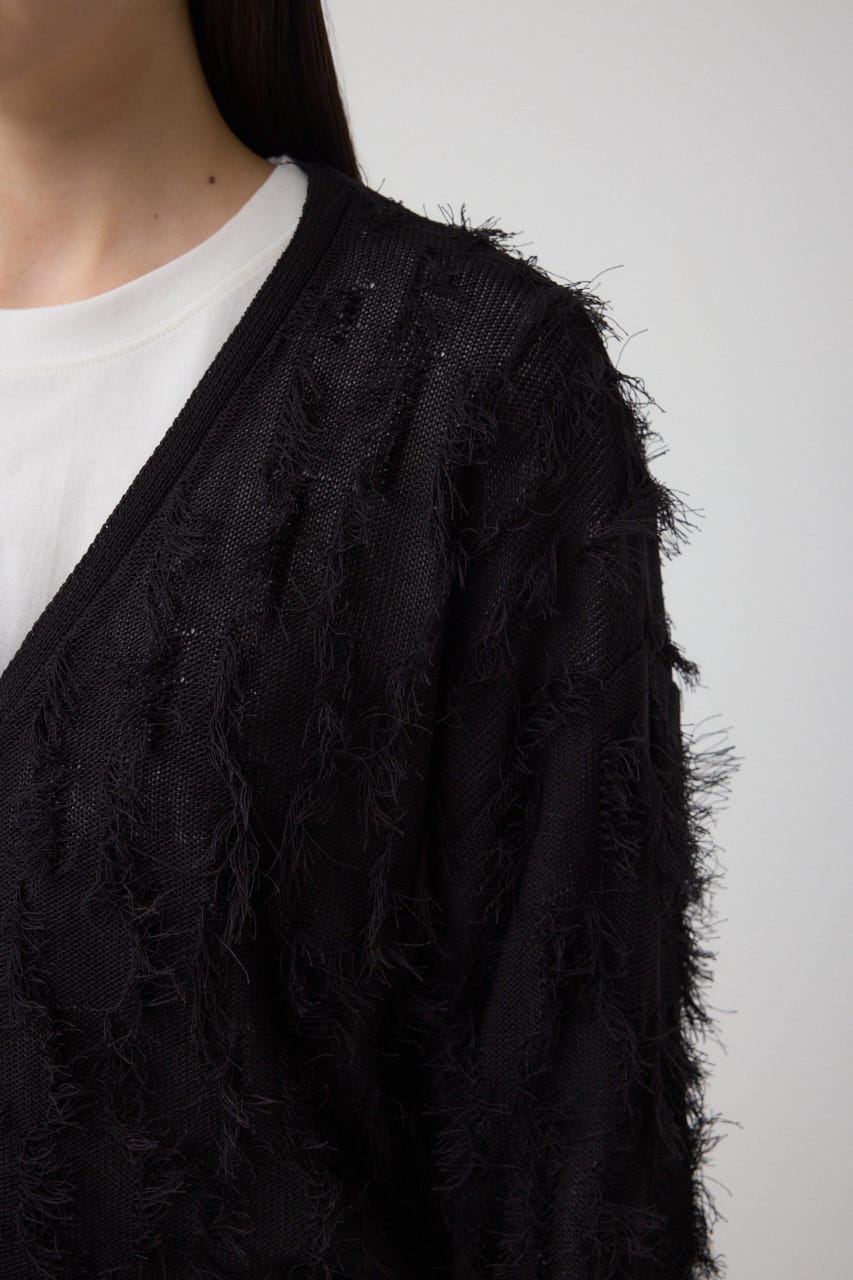 ランダムフリンジニットカーディガン BLK FREE